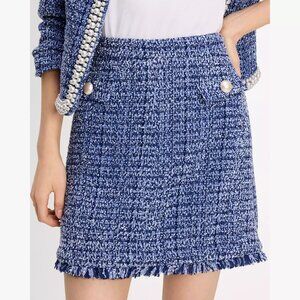 ♠️ Kate Spade Gabrielle Tweed Skirt, Pearl Accent French Navy Cosmic Blue